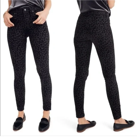 NWT✨$158 MADEWELL✨Flocked Velvet Black Leopard Denim Jeans Limited Ed Size 28,31 - Picture 7 of 11